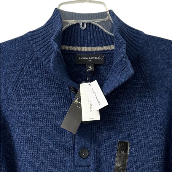 Banana Republic Mens Quarter Button Blue Wool Sweater XL - Picture 10 of 15